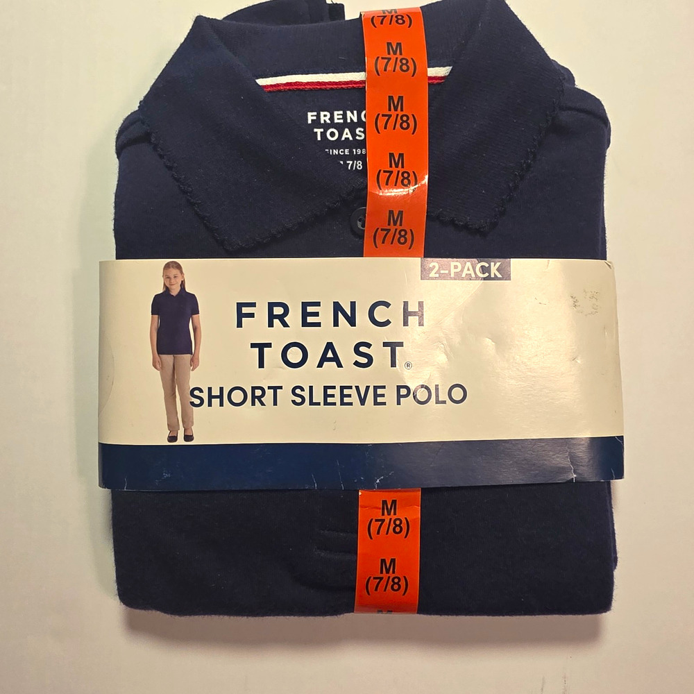 French Toast Girls Navy School Uniform Polo Shirt 2-Pack Short Sleeve 7-8